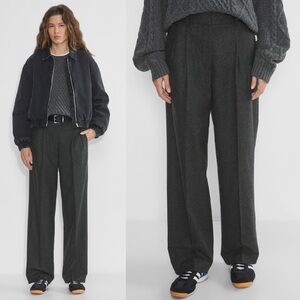 Aritzia- The Effortless Pants Precision Wool Beige Size 10 High Waist Wide Leg